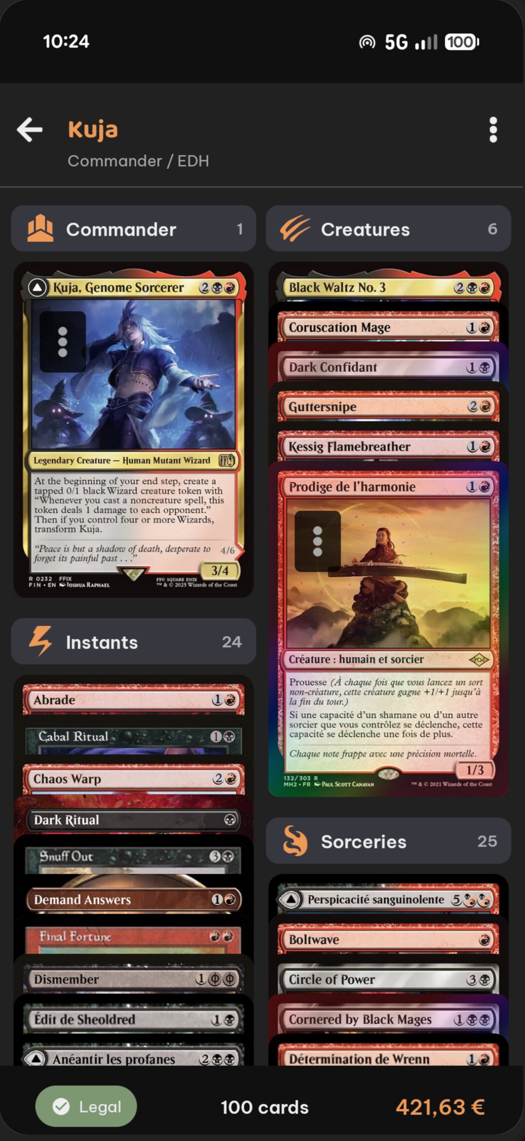Commander deck in visual stacks